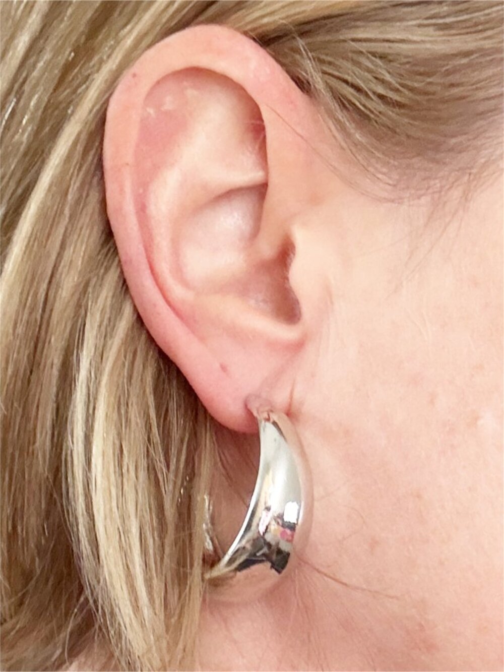 Silver Tone Chucky Hoop Earrings - Picture 6 of 6